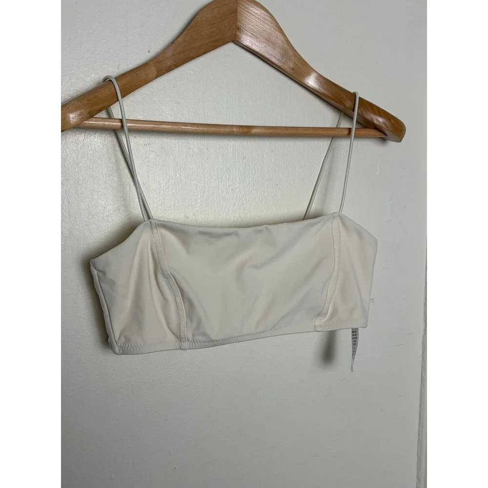 Reformation Cream Bikini Top Square Neck Spaghetti Strap Gold Clasp Size S